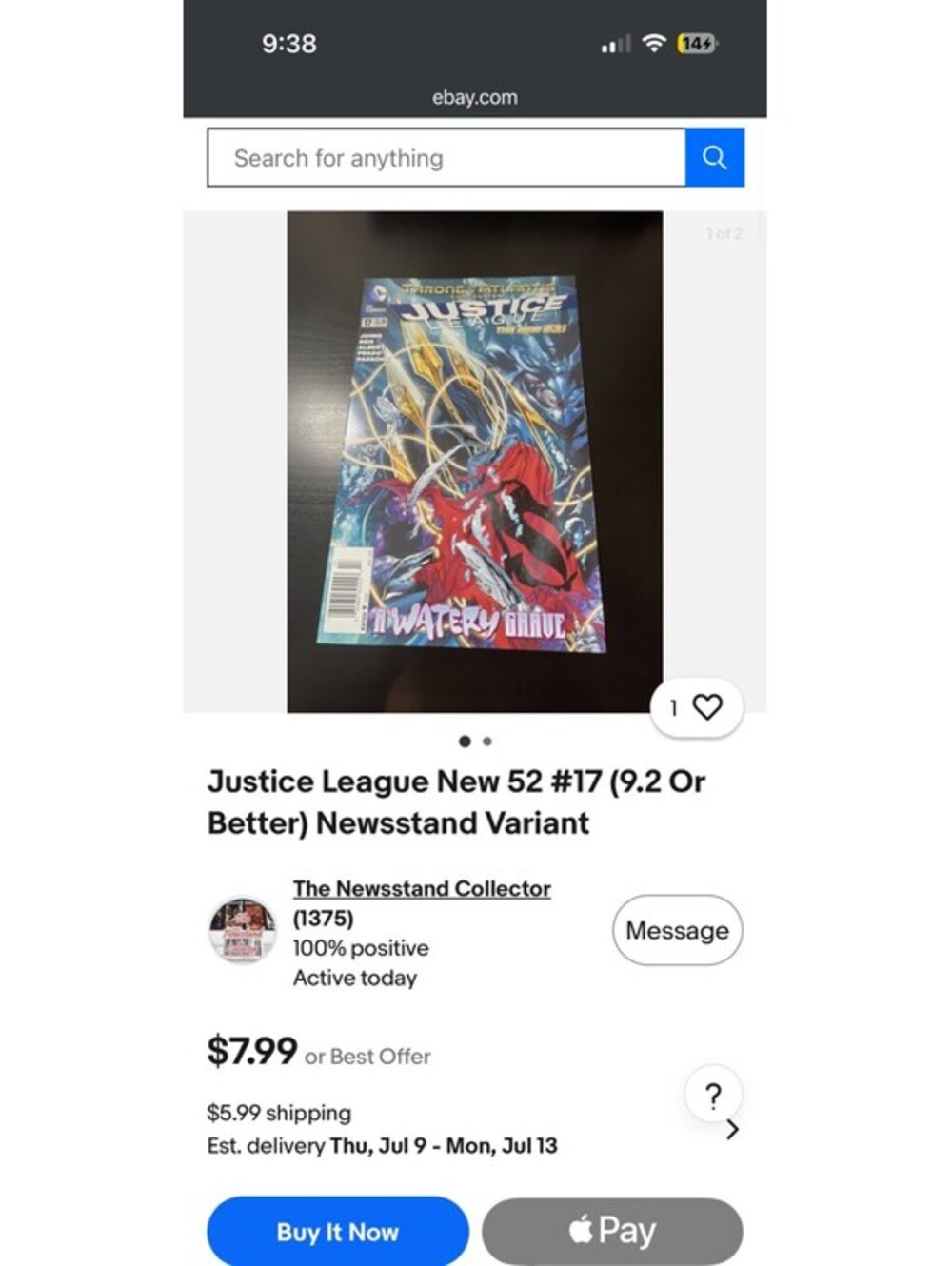 Justice League New 52 #17 (9.2 Or Better) Newsstand Variant Comic Book